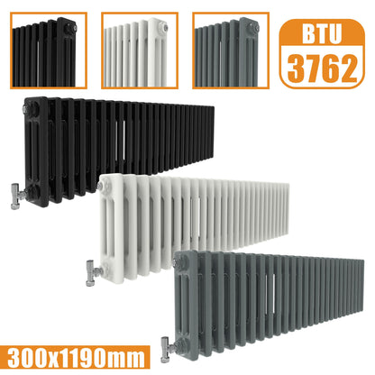 3Column Traditional Cast Iron Style radiator Horizontal 300x1190 White Anthracite Vintage Rads