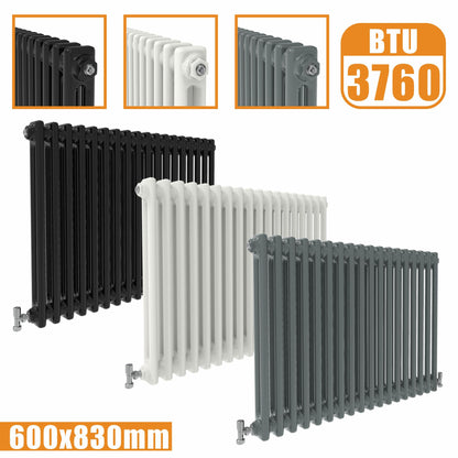 2Column Traditional Cast Iron Style radiator Horizontal 600x830 White Anthracite Vintage Rads