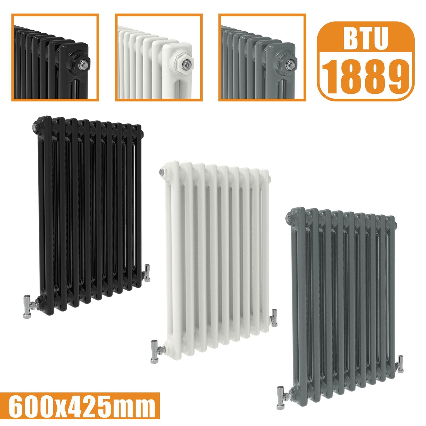 2Column Traditional Cast Iron Style radiator Horizontal 600x425 White Anthracite Vintage Rads