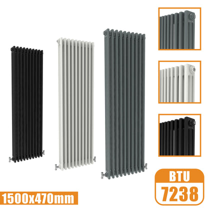 3Column Traditional Cast Iron Style 1500x470 Radiator Vertical Tall Vintage AICA Rads