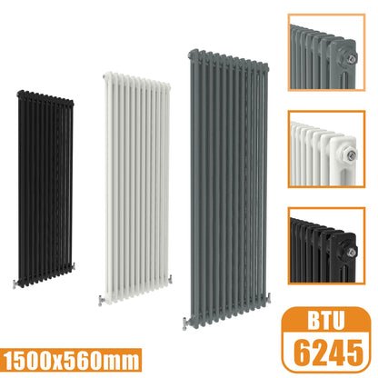 2Column Traditional Cast Iron Style 1500x560 Radiator Vertical Tall Vintage AICA Rads