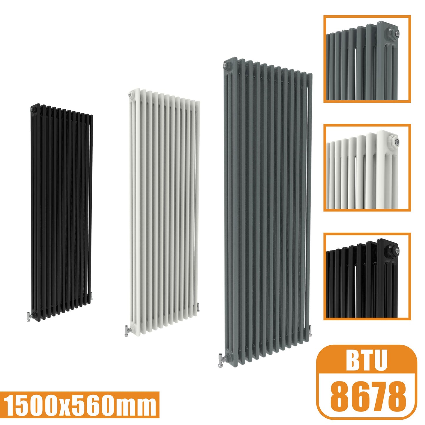 3Column Traditional Cast Iron Style 1500x560 Radiator Vertical Tall Vintage AICA Rads