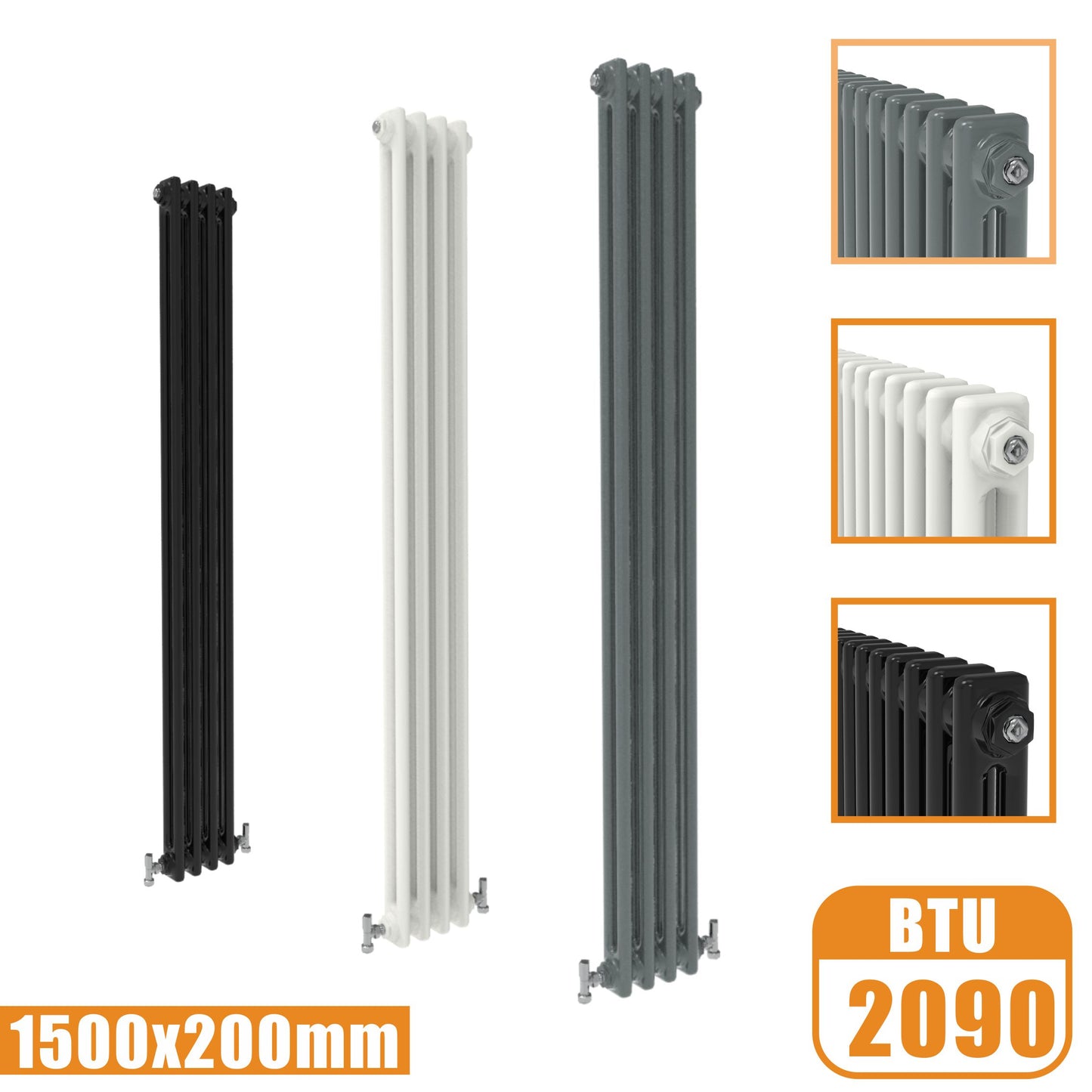 2Column Traditional Cast Iron Style 1500x200 Radiator Vertical Tall Vintage AICA Rads