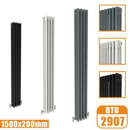 3Column Traditional Cast Iron Style 1500x200 Radiator Vertical Tall Vintage AICA Rads