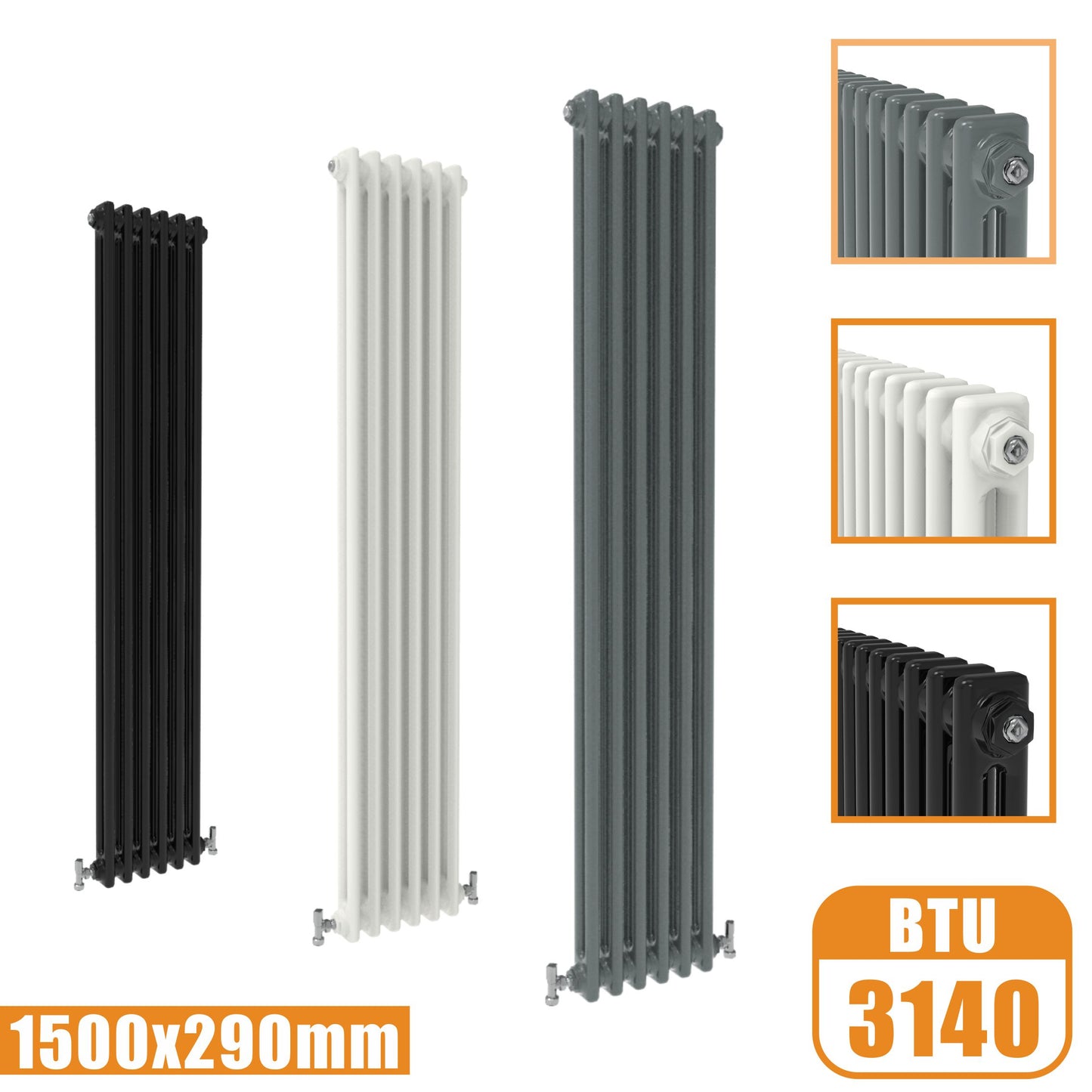 2Column Traditional Cast Iron Style 1500x290 Radiator Vertical Tall Vintage AICA Rads