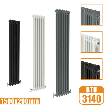 2Column Traditional Cast Iron Style 1500x290 Radiator Vertical Tall Vintage AICA Rads