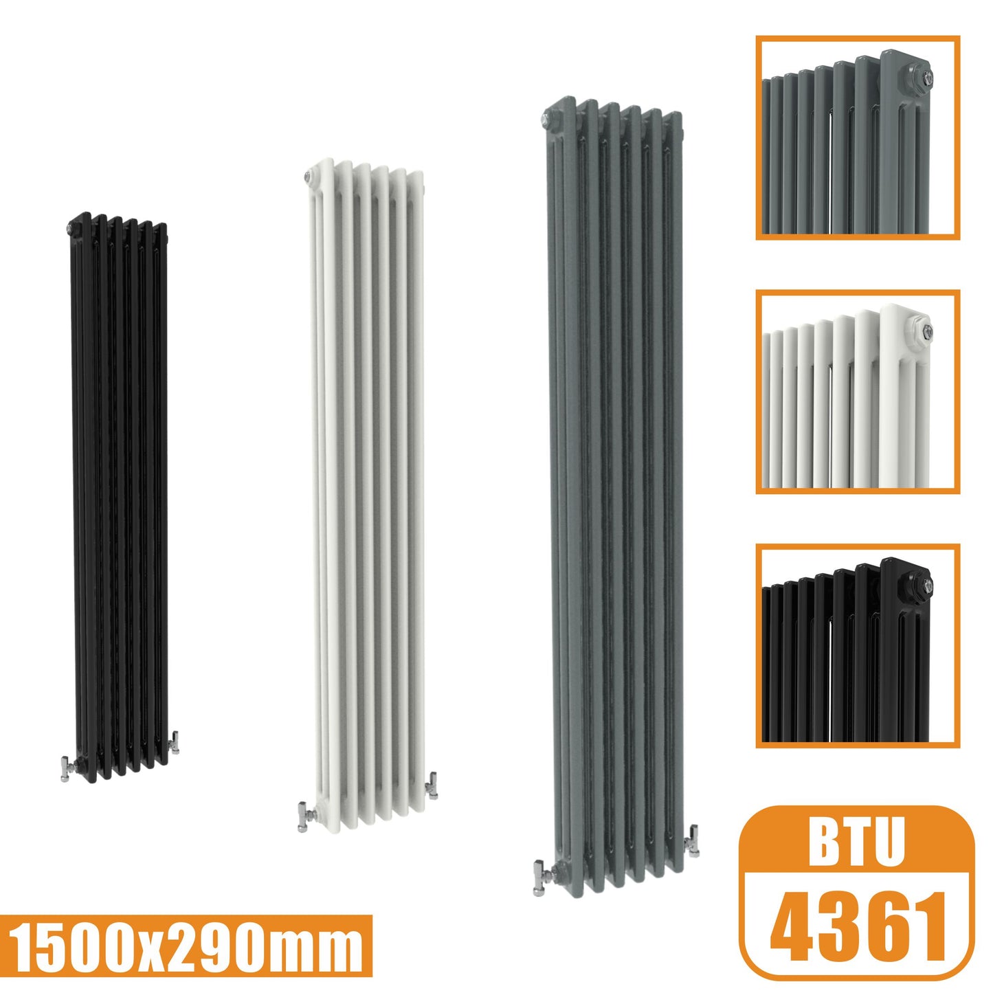 3Column Traditional Cast Iron Style 1500x290 Radiator Vertical Tall Vintage AICA Rads
