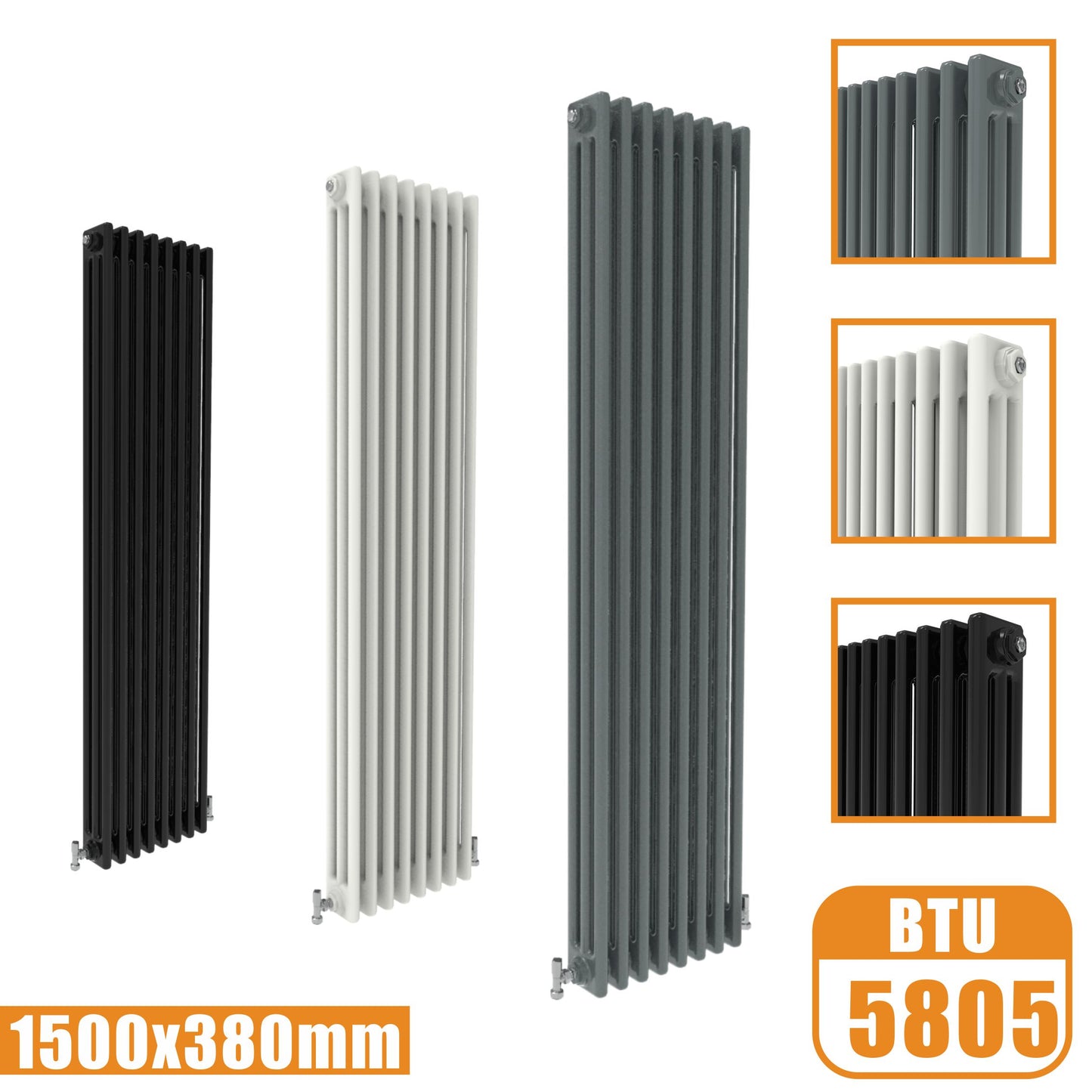 3Column Traditional Cast Iron Style 1500x380 Radiator Vertical Tall Vintage AICA Rads