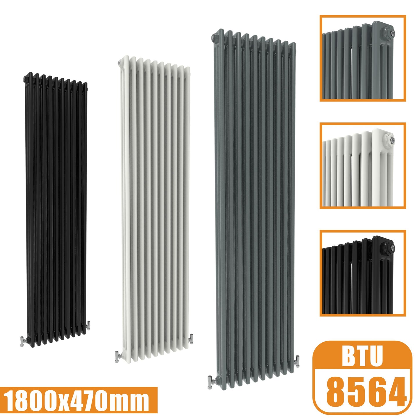 3Column Traditional Cast Iron Style 1800x470 Radiator Vertical Tall Vintage AICA Rads