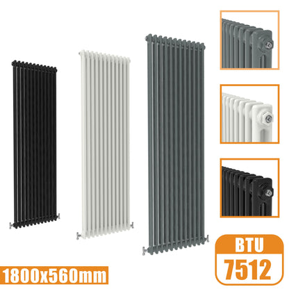 2Column Traditional Cast Iron Style 1800x560 Radiator Vertical Tall Vintage AICA Rads