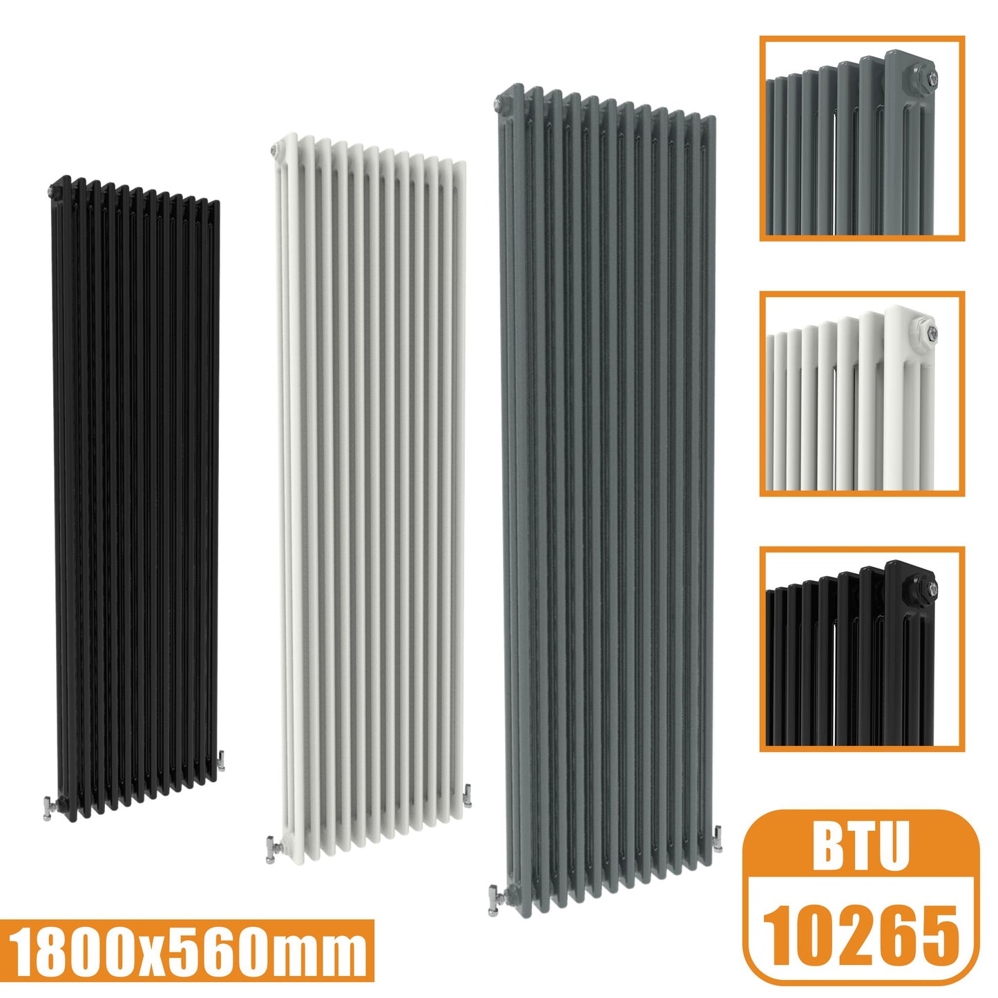 3Column Traditional Cast Iron Style 1800x560 Radiator Vertical Tall Vintage AICA Rads