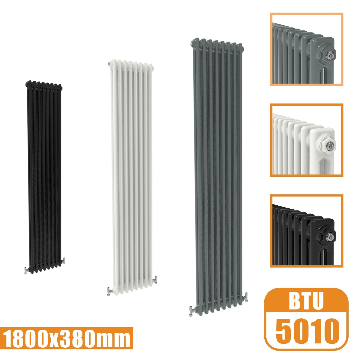 2Column Traditional Cast Iron Style 1800x380 Radiator Vertical Tall Vintage AICA Rads