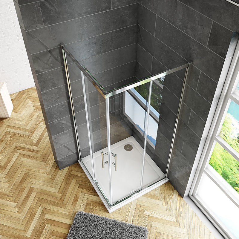 Square corner entry, AICA shower enclosure, 700 760 800 900 Chrome Double Doors, Tray
