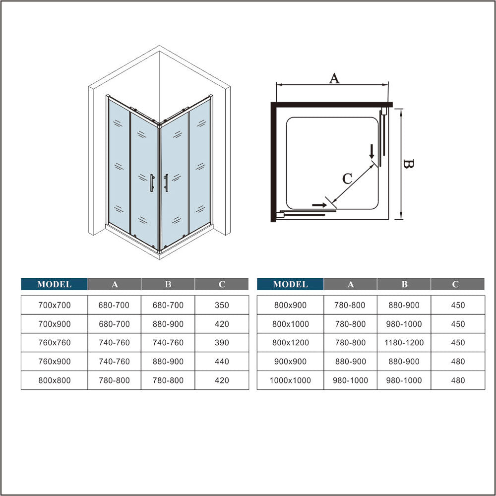 Corner entry sliding shower Doors cubicle,Tray Optional