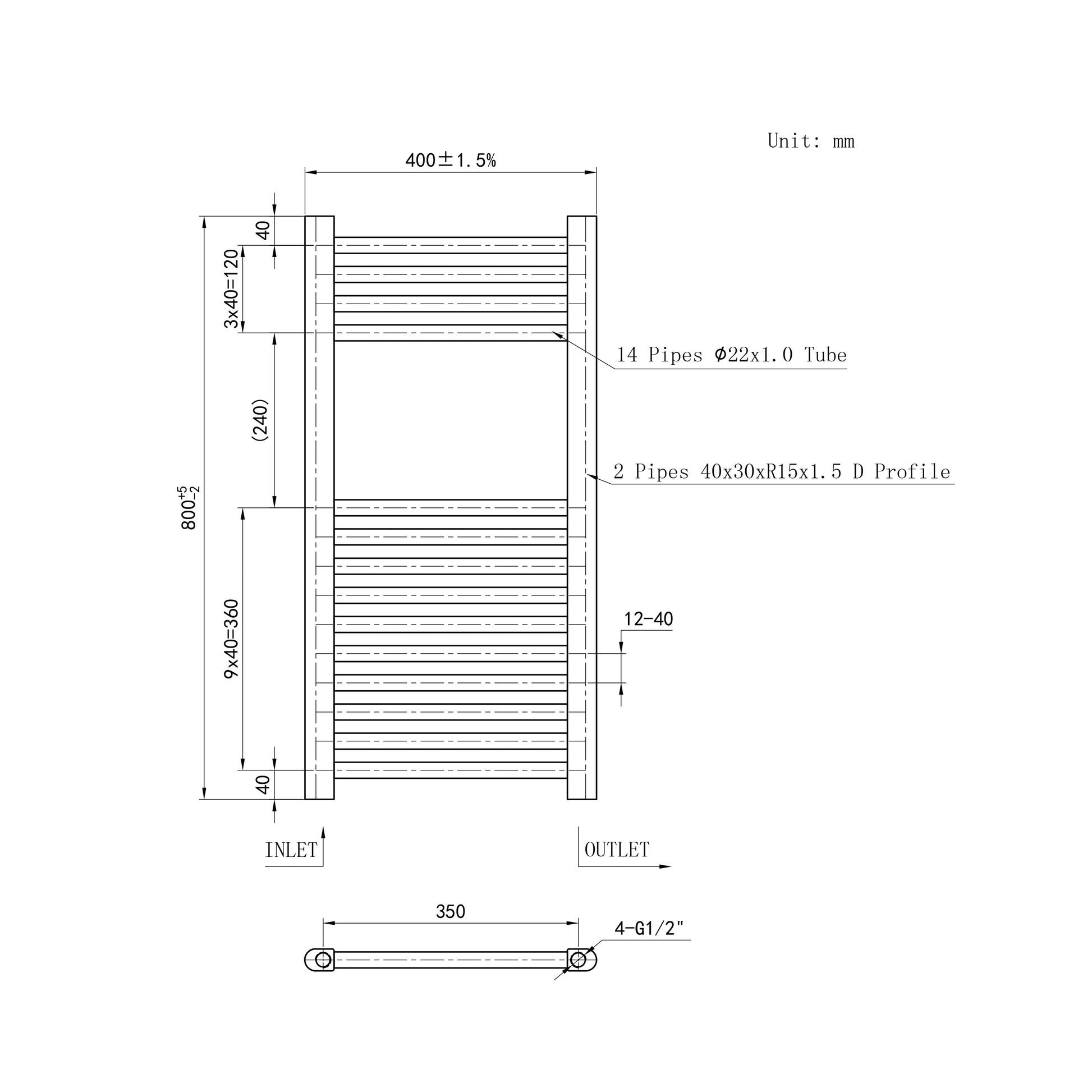 Matt Black Bathroom Central Heating Towel Rail Straight Designer Ladde