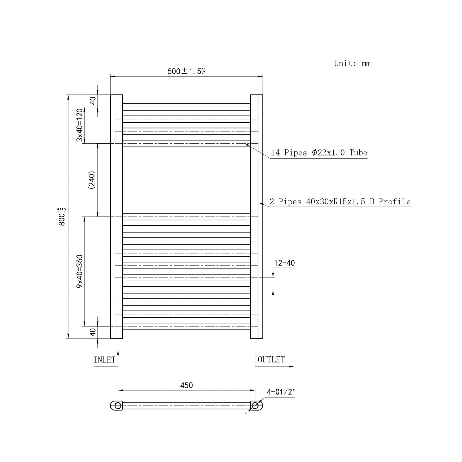 Matt Black Bathroom Central Heating Towel Rail Straight Designer Ladde