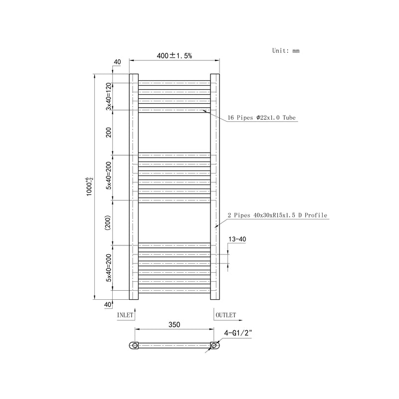 Matt Black Bathroom Central Heating Towel Rail Straight Designer Ladder Radiator Warmer