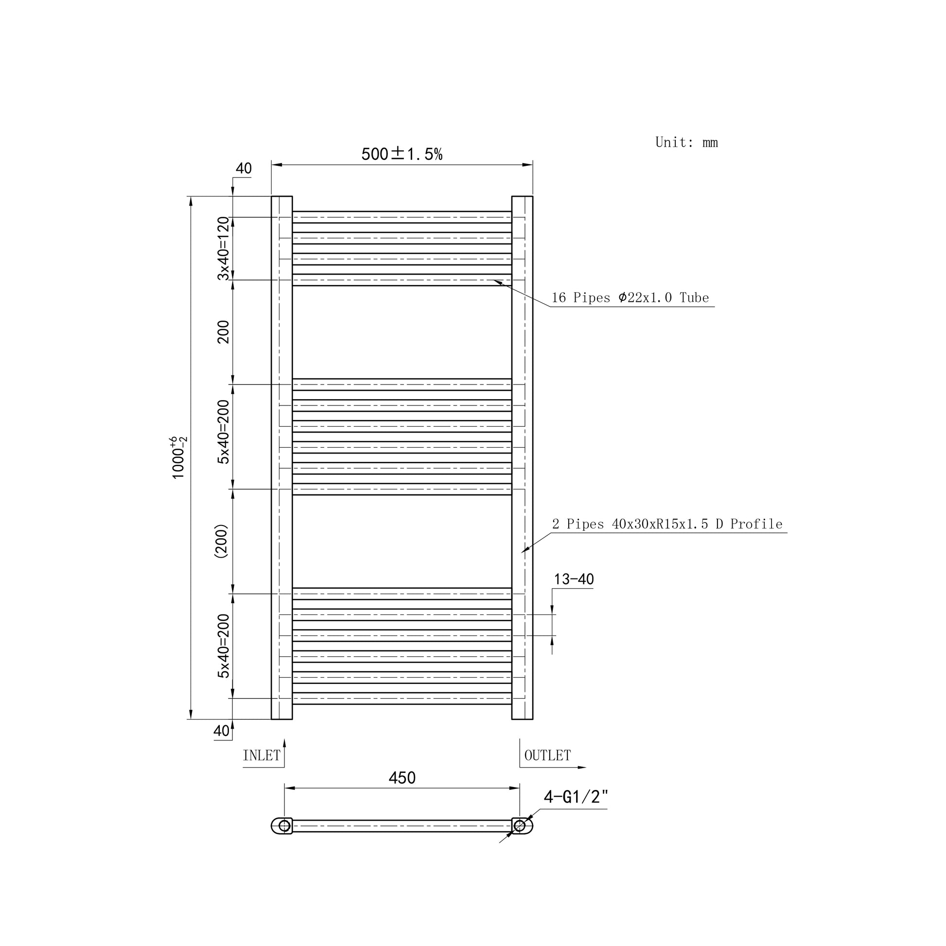 Matt Black Bathroom Central Heating Towel Rail Straight Designer Ladde