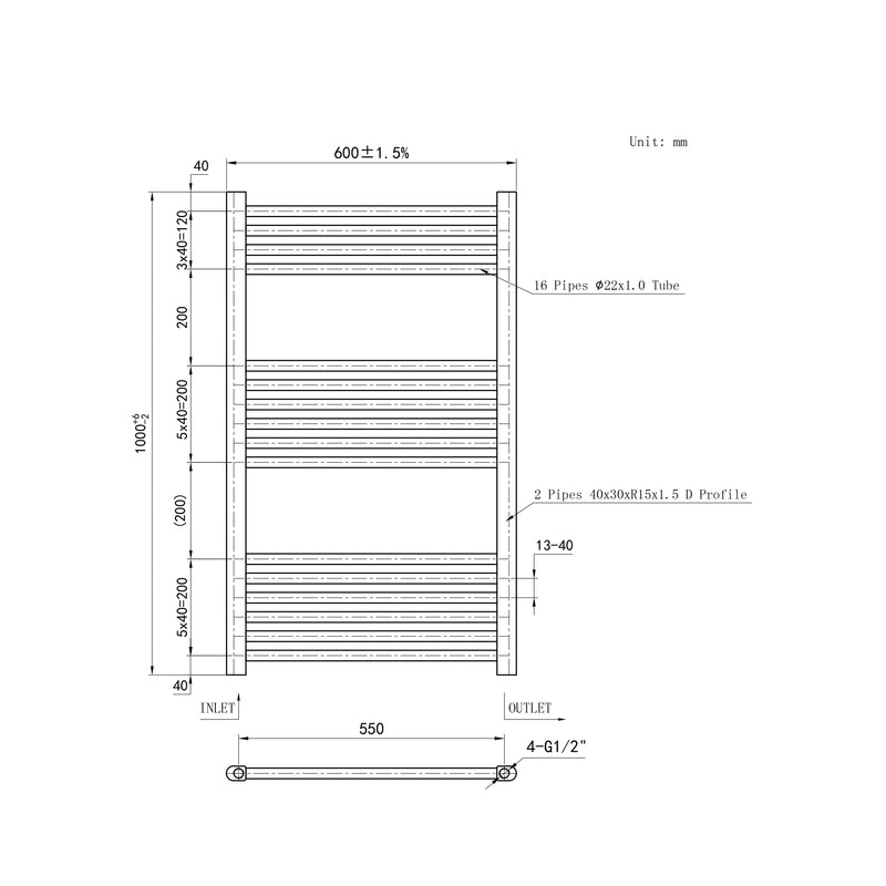Matt Black Bathroom Central Heating Towel Rail Straight Designer Ladder Radiator Warmer