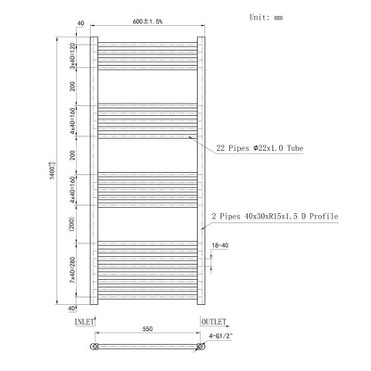 Matt Black Bathroom Central Heating Towel Rail Straight Designer Ladder Radiator Warmer