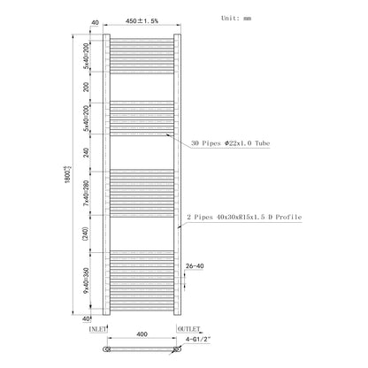 Matt Black Bathroom Central Heating Towel Rail Straight Designer Ladder Radiator Warmer