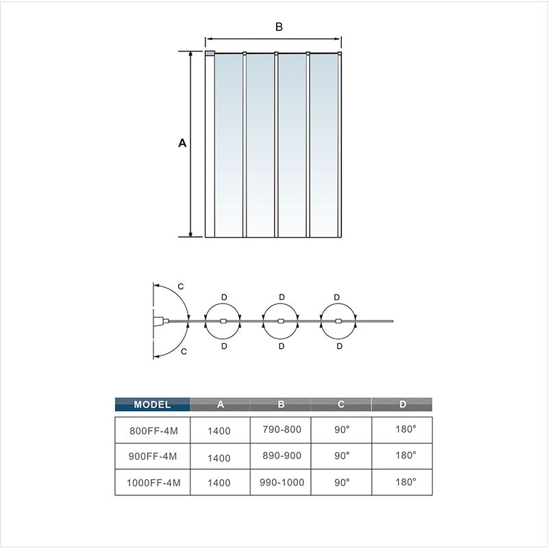 4/5 Fold Bath Shower Screen Panel Black frame 90/100/120cm