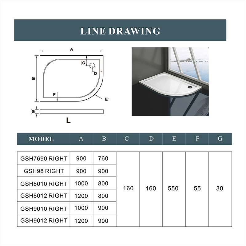Quadrant Shower Enclosure Right Stone Shower Tray Base