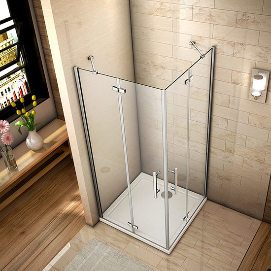 Corner entry Enclosures Tray Double shower doors