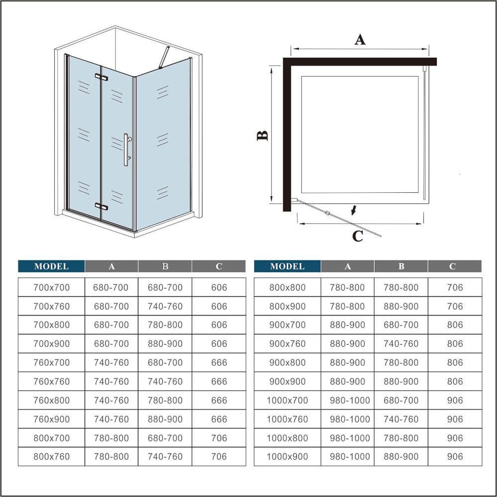 700-1000x1850mm Chrome pivot shower rectangle enclosures,Shower tray O