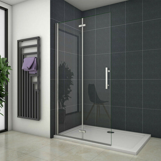 1850 Wet Room Walk In Bi fold Pivot Single door Shower Panel, Bath screen Glass