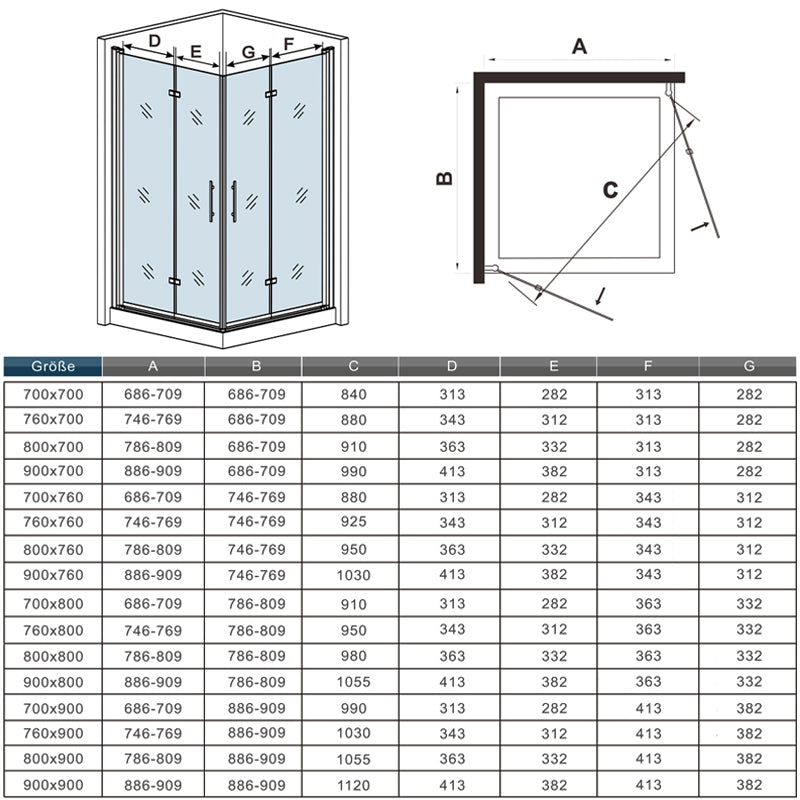 AICA Frameless Bi fold Shower Door Pivot Enclosure Stone Tray