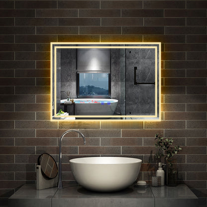 LED Bathroom Mirror with Demister Pad and Bluetooth 3 Colors Dimming Function