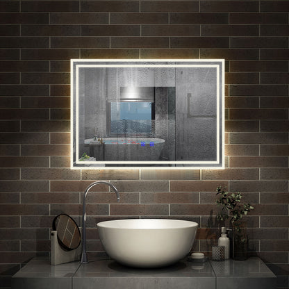 LED Bathroom Mirror with Demister Pad and Bluetooth 3 Colors Dimming Function