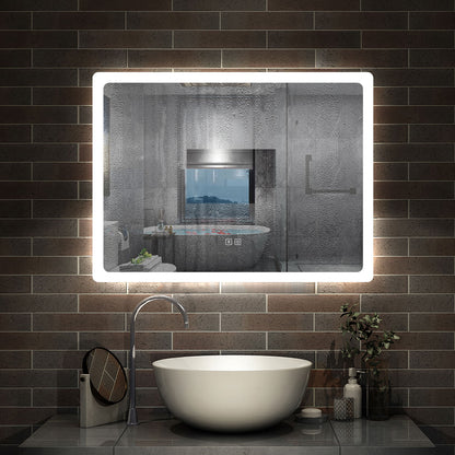 LED Bathroom Mirror with Demister Pad and Bluetooth Speaker 3 Colors Dimming Function