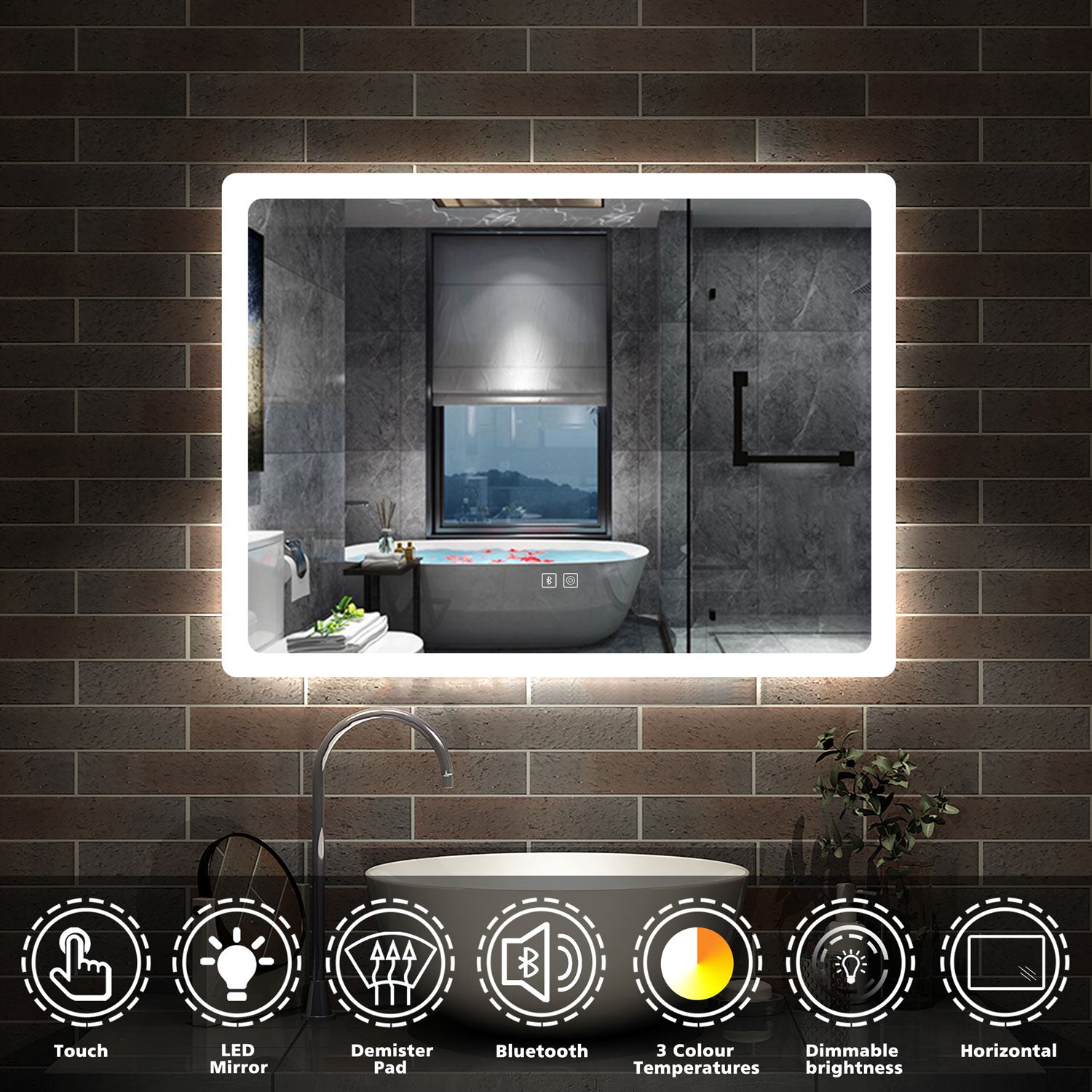 Bluetooth LED mirror with demister pad