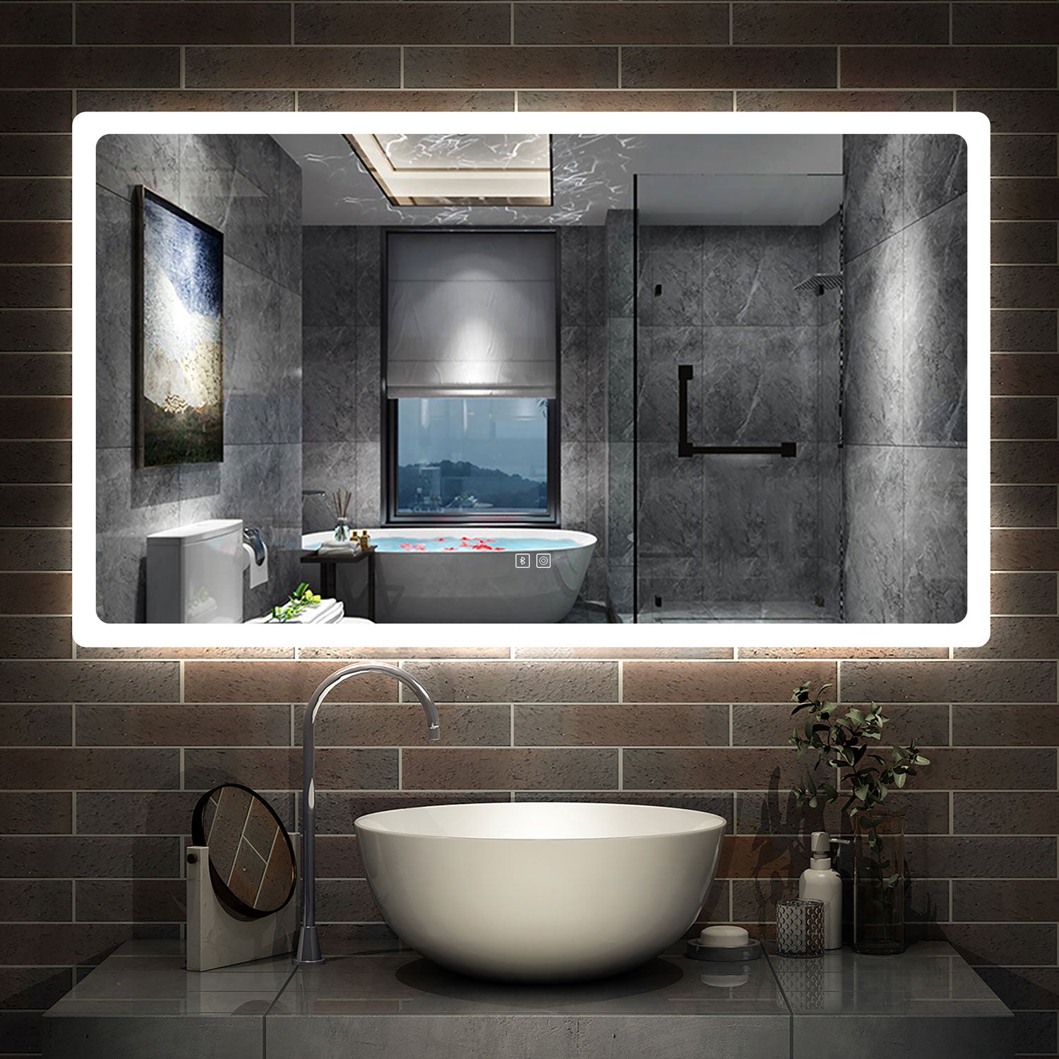 LED Bathroom Mirror with Demister Pad and Bluetooth Speaker 3 Colors D