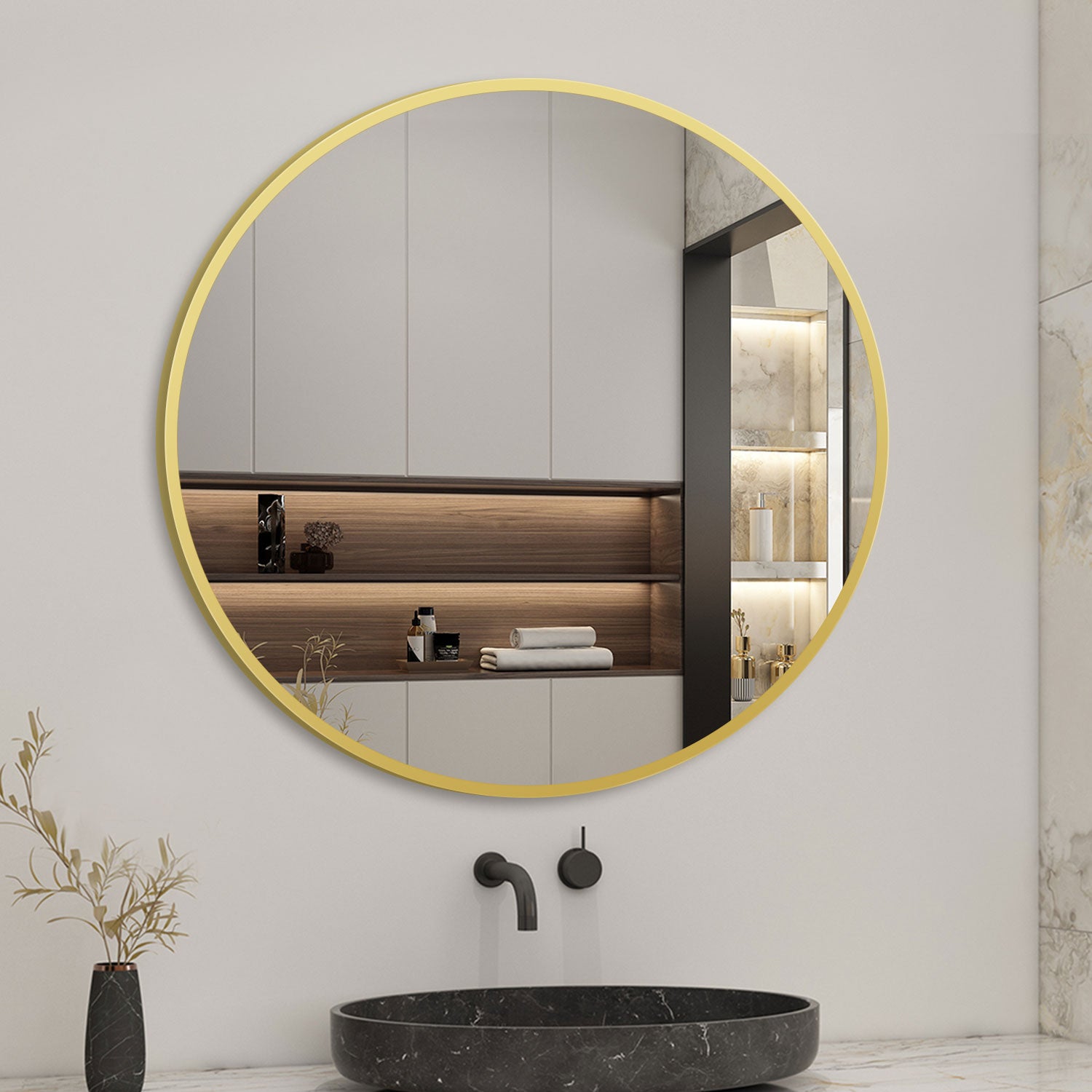 Modern Round Mirror Golden Framed Wall Mounted