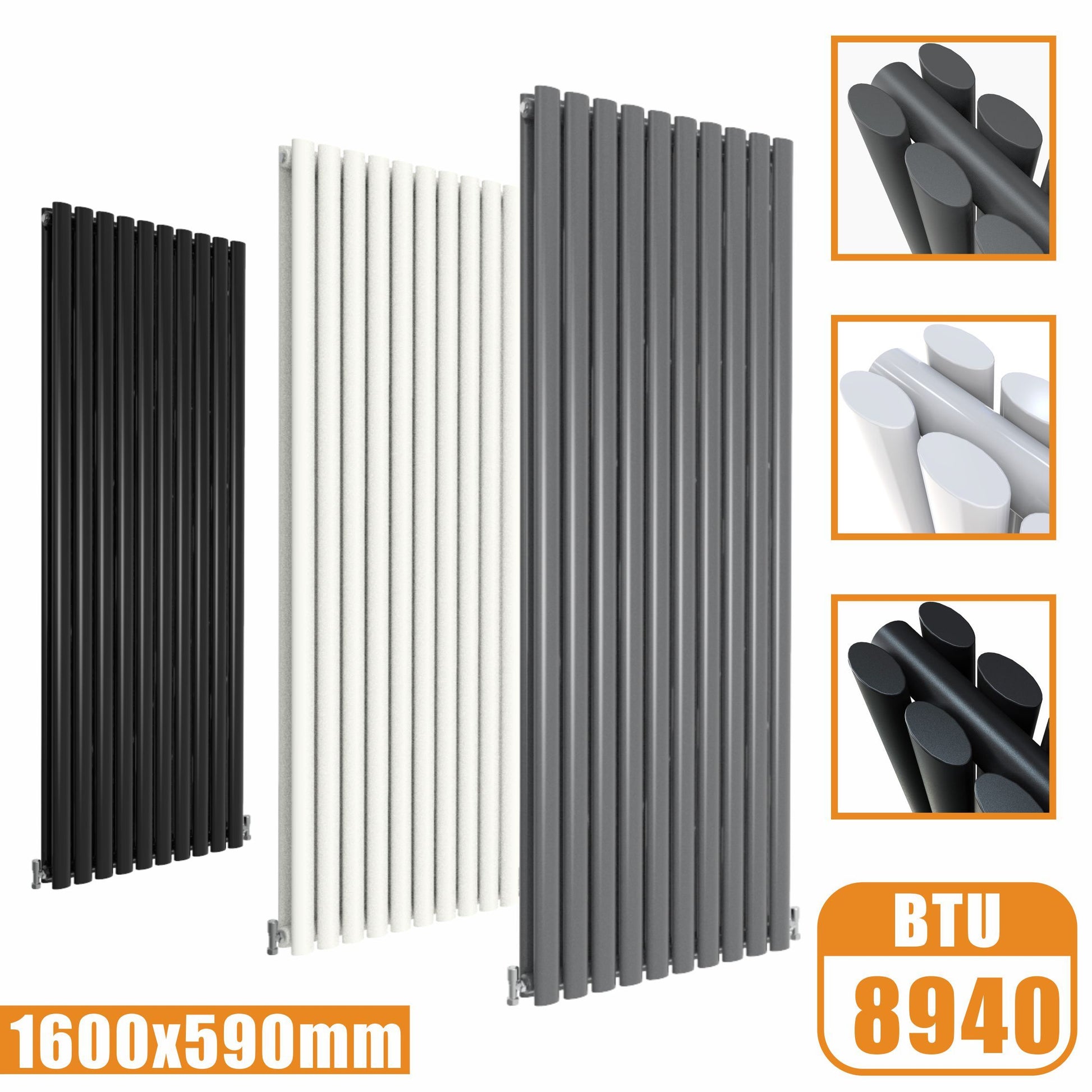 Oval Column White & Anthracite & Black Tall Vertical Central Heating R