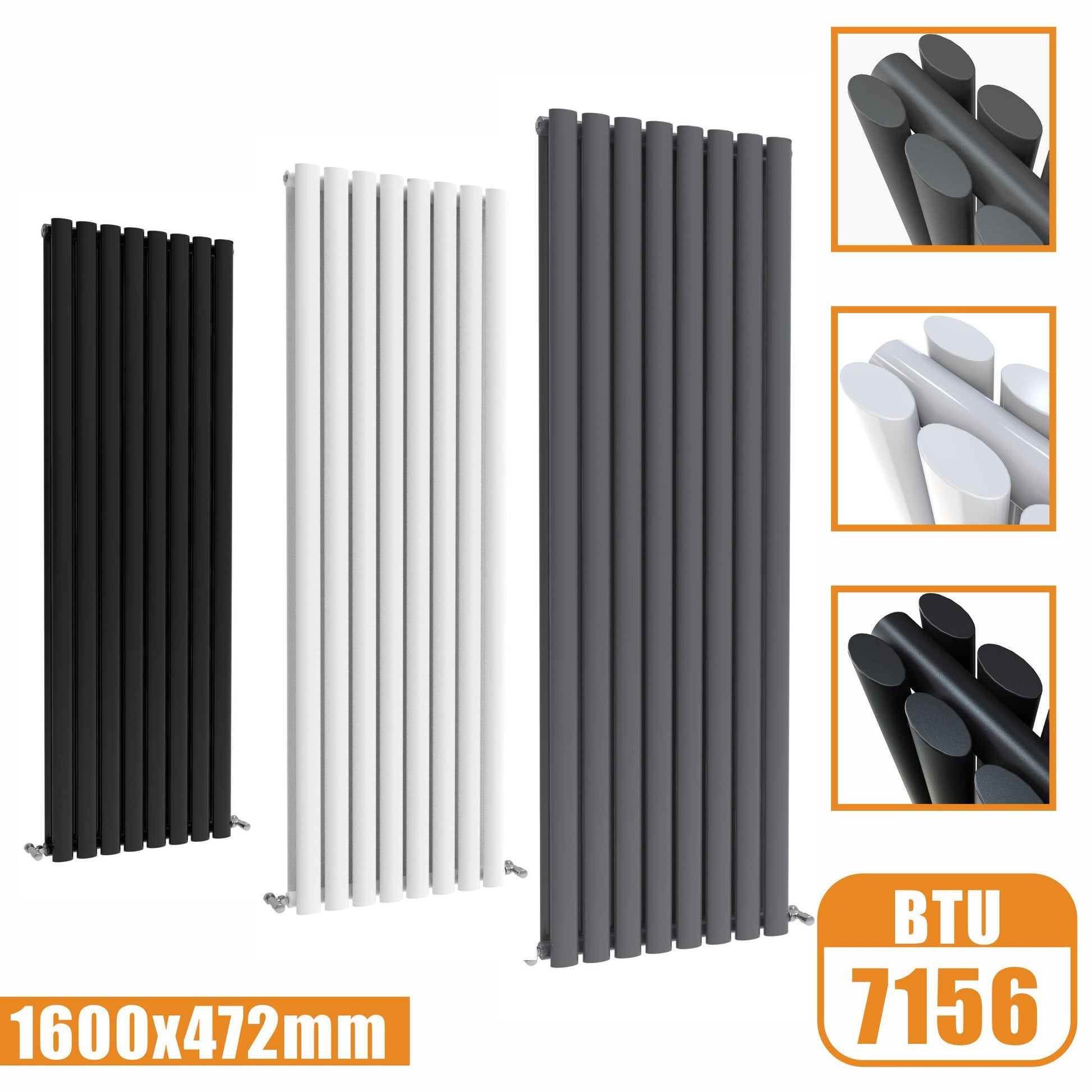Oval Column White & Anthracite & Black Tall Vertical Central Heating R