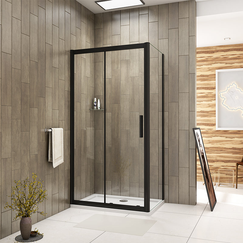 Black Sliding Shower Door Tempered Clear Glass 195cm