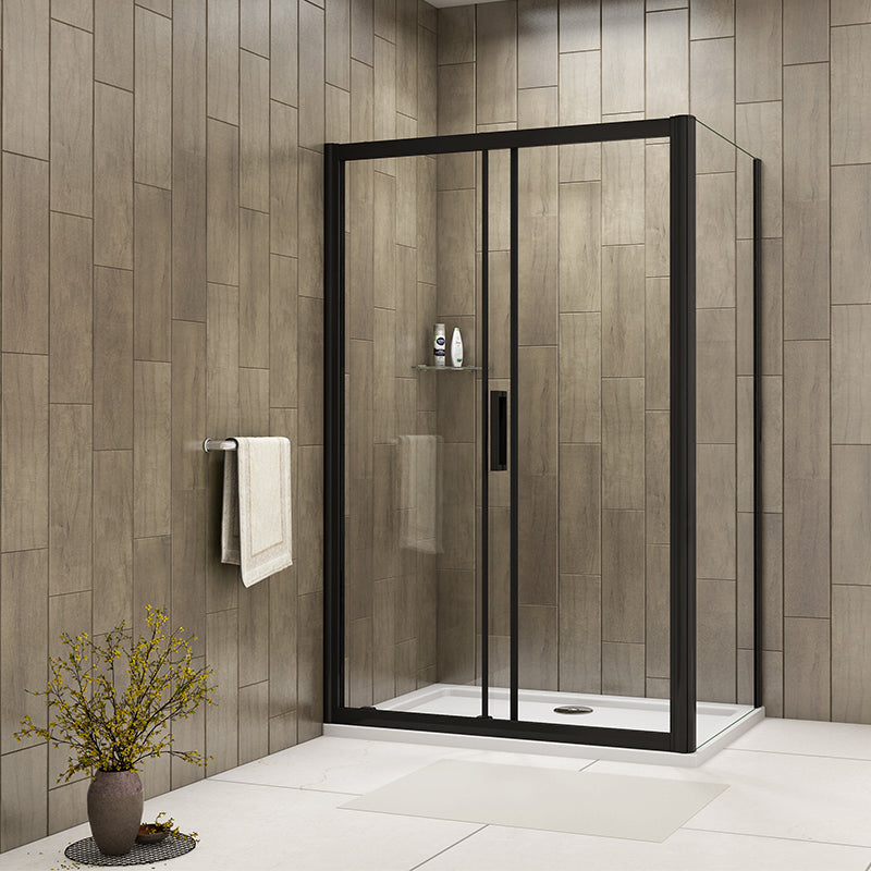 Black AICA shower enclosure, Sliding Door 1950 Single Door Panel, 8mm easy clean Glass, NANO