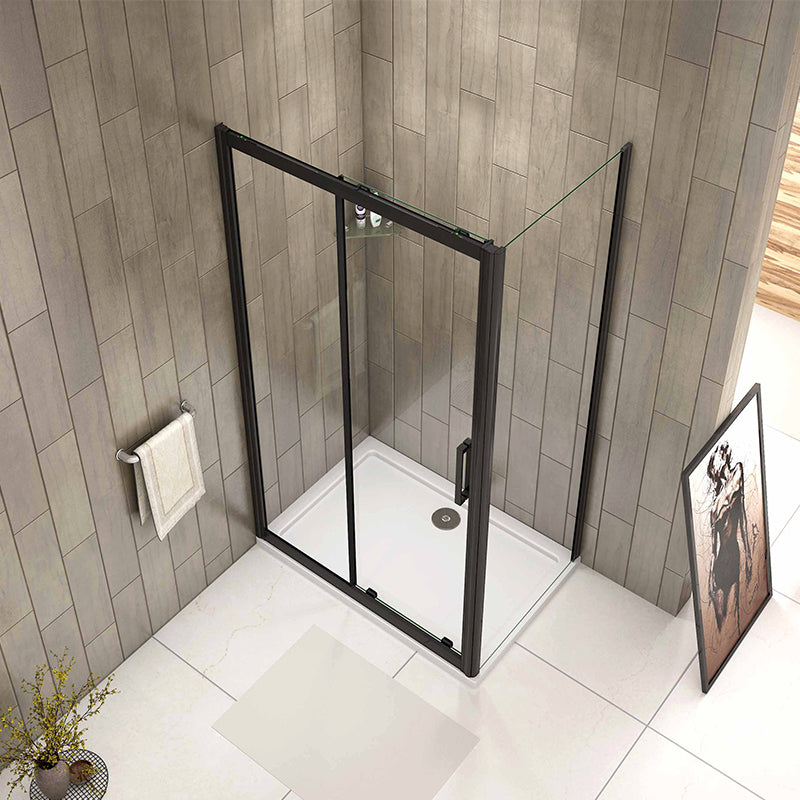 Black Sliding Shower Door Tempered Clear Glass 195cm