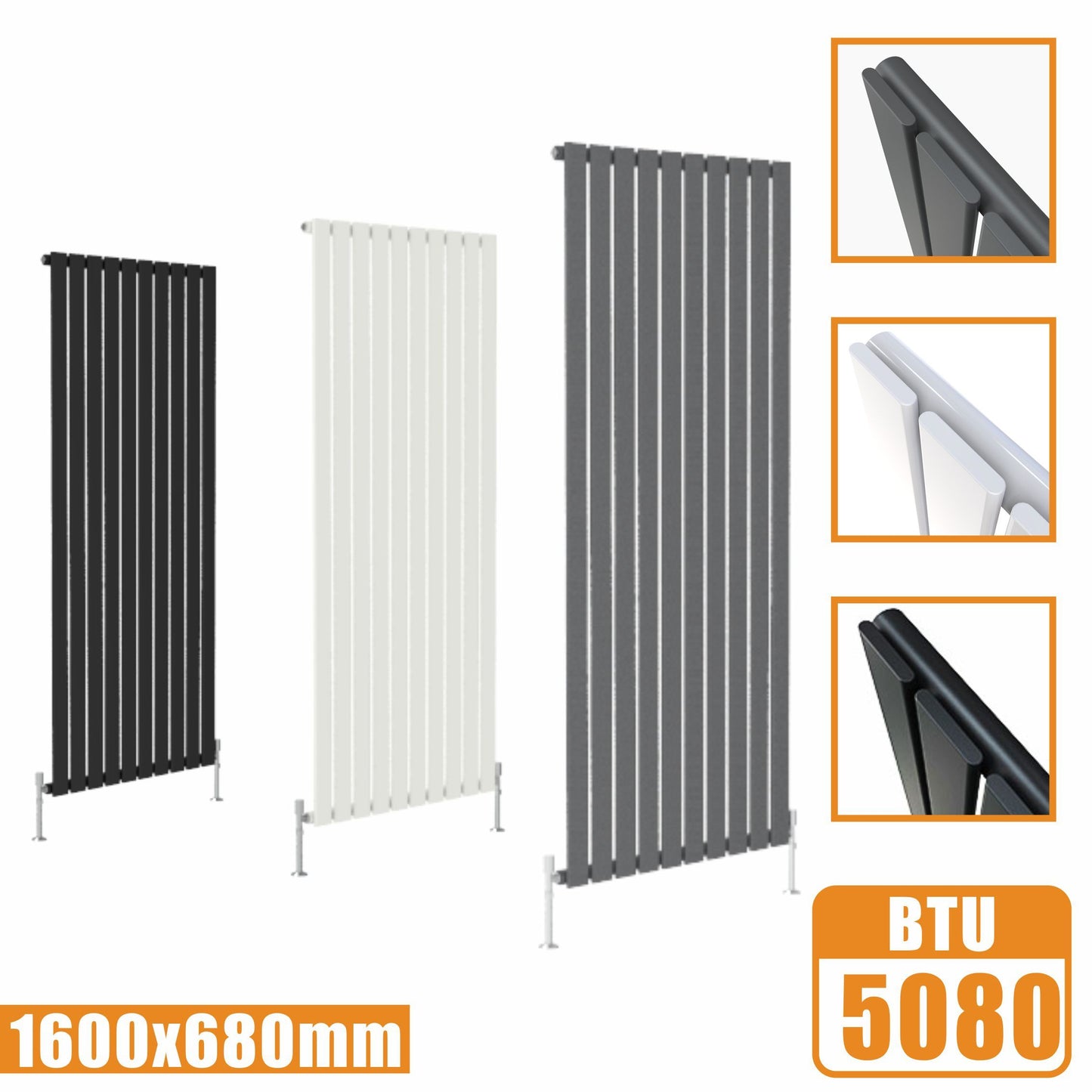 Designer Radiators,Vertical,Tall,Flat Panel,Single 1600x680mm AICA