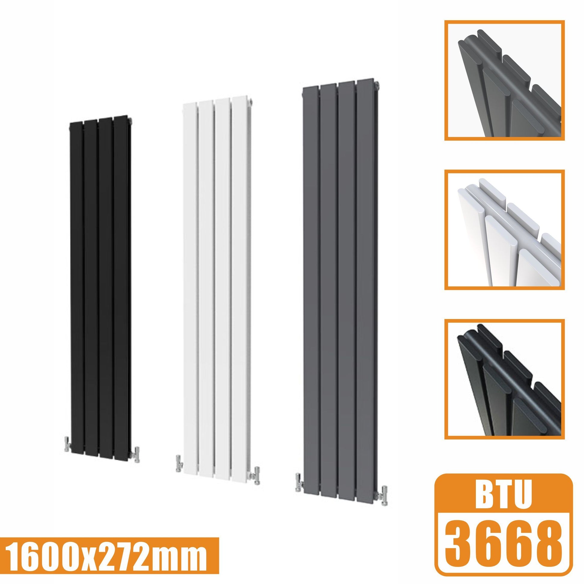 Tall Vertical Flat Panel Anthracite & White & Black Central Heating Ra