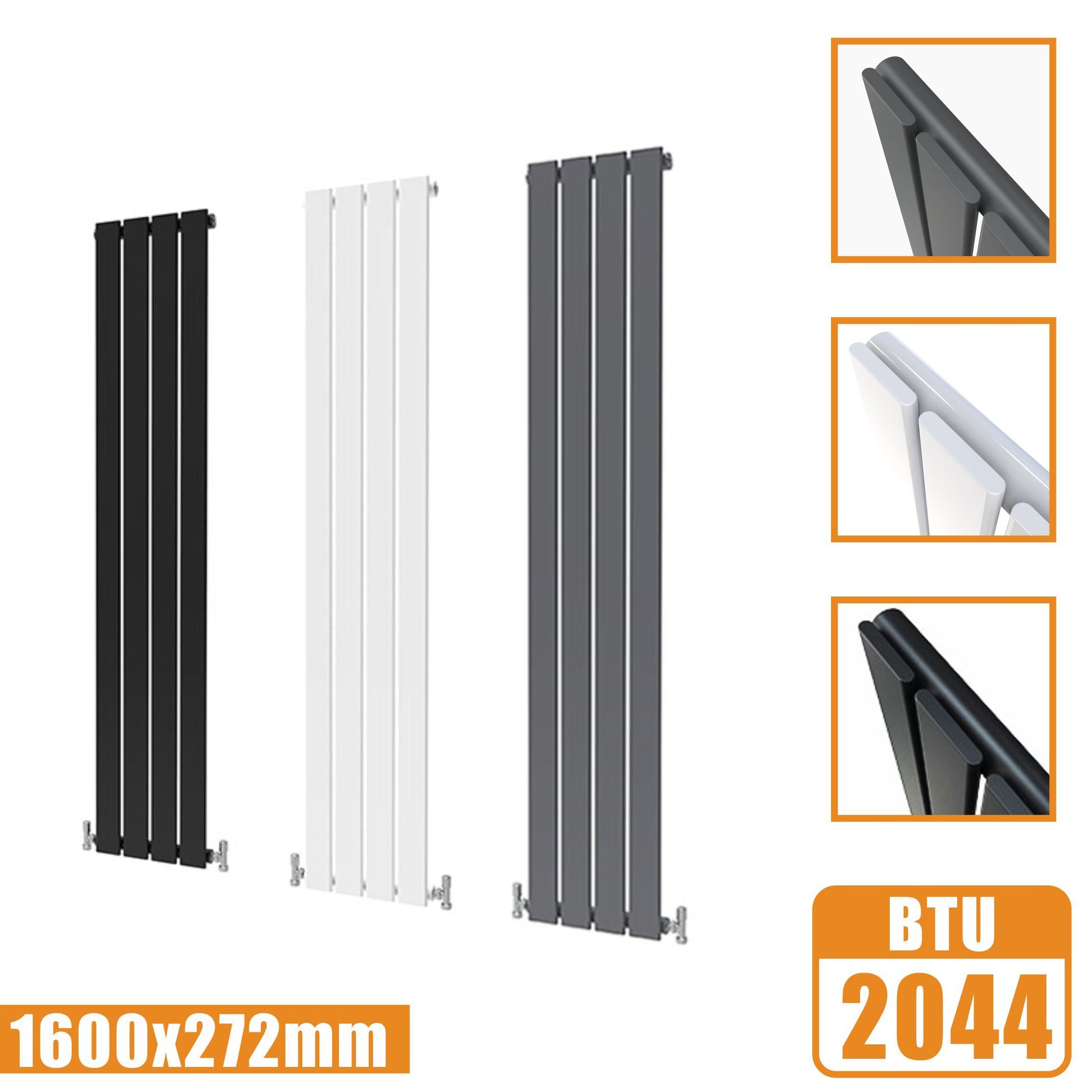 Tall Vertical Flat Panel Anthracite & White & Black Central Heating Ra