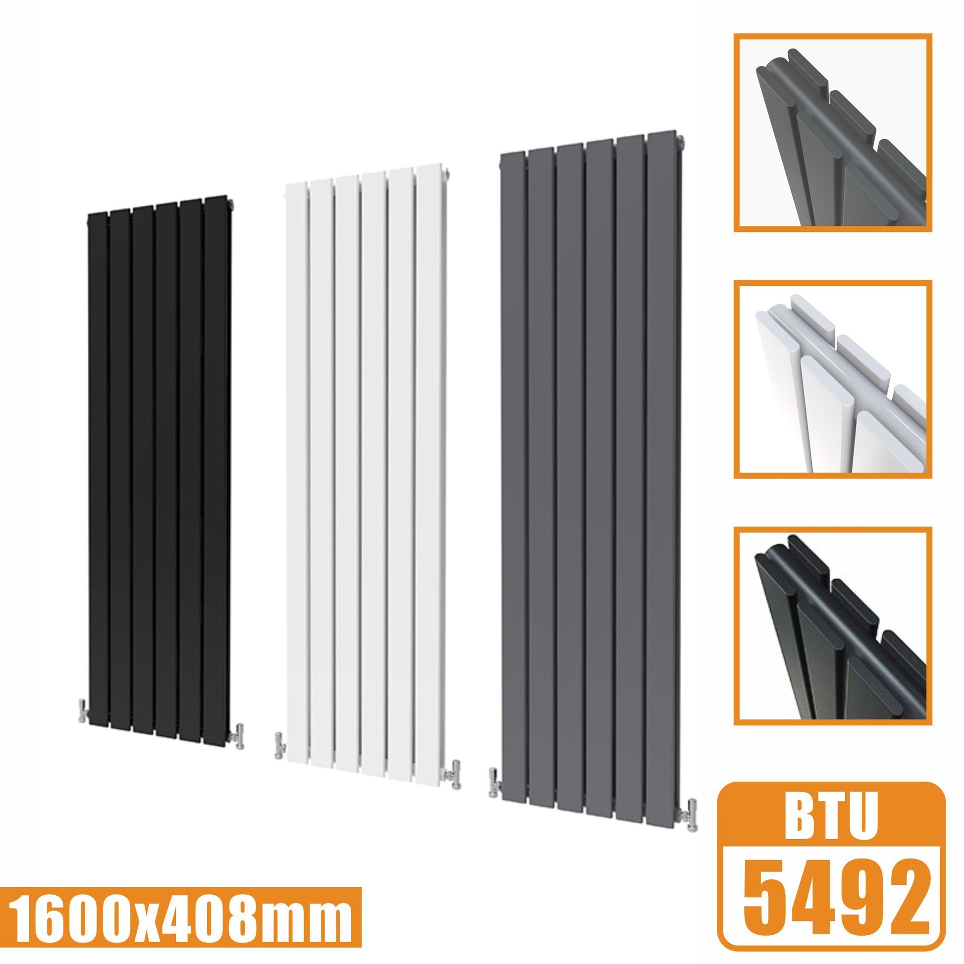 Tall Vertical Flat Panel Anthracite & White & Black Central Heating Ra