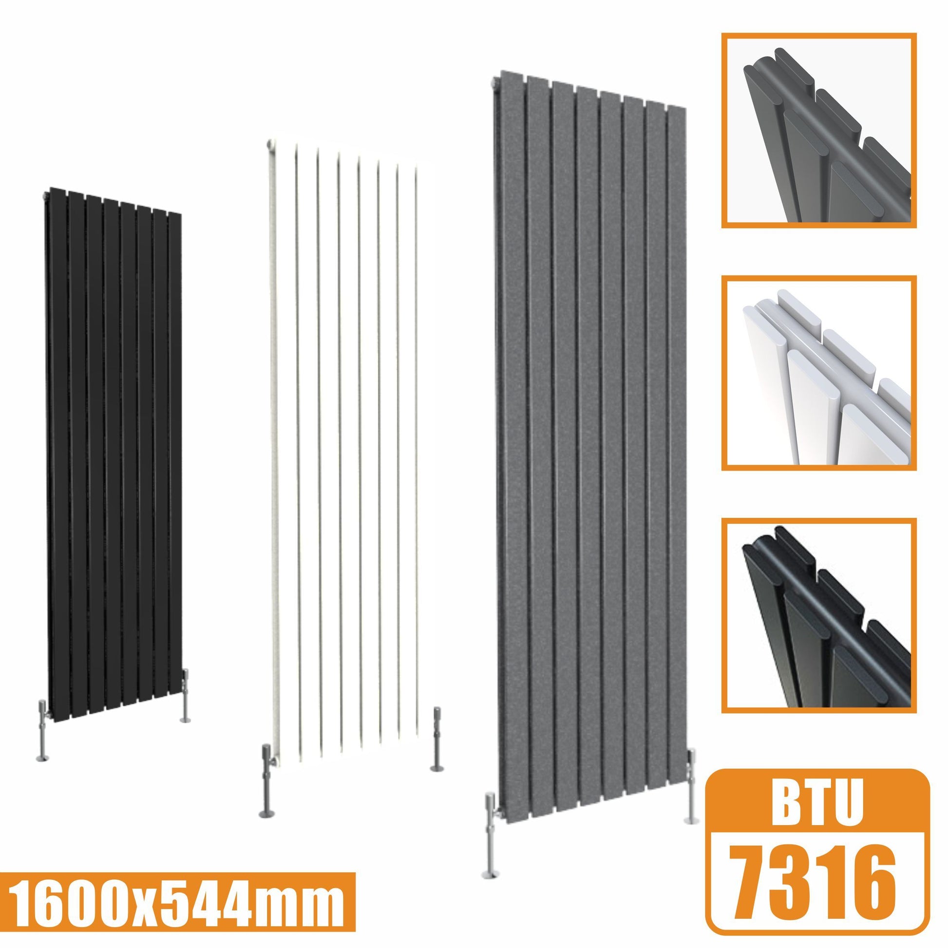 Tall Vertical Flat Panel Anthracite & White & Black Central Heating Ra