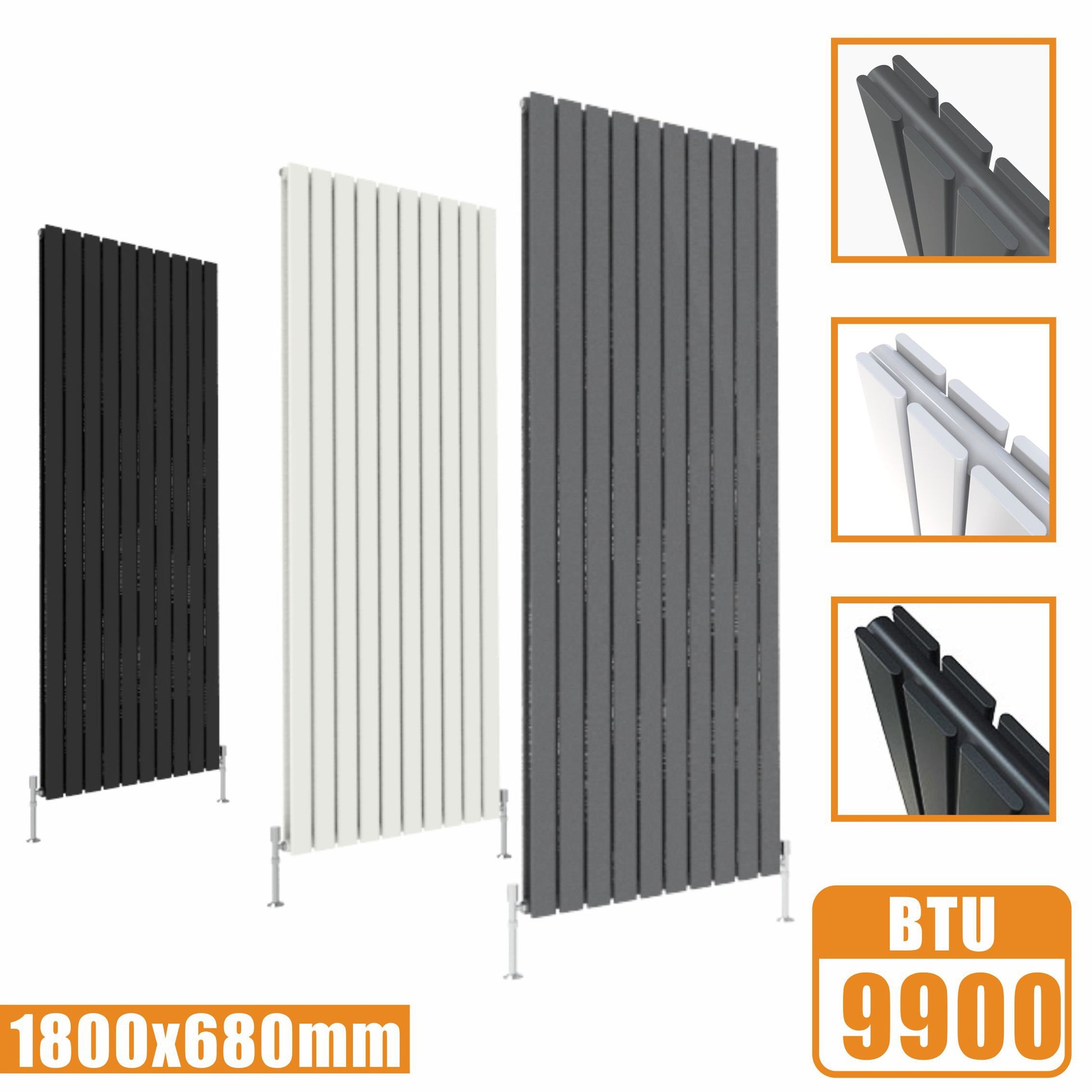 Tall Vertical Flat Panel Anthracite & White & Black Central Heating Ra