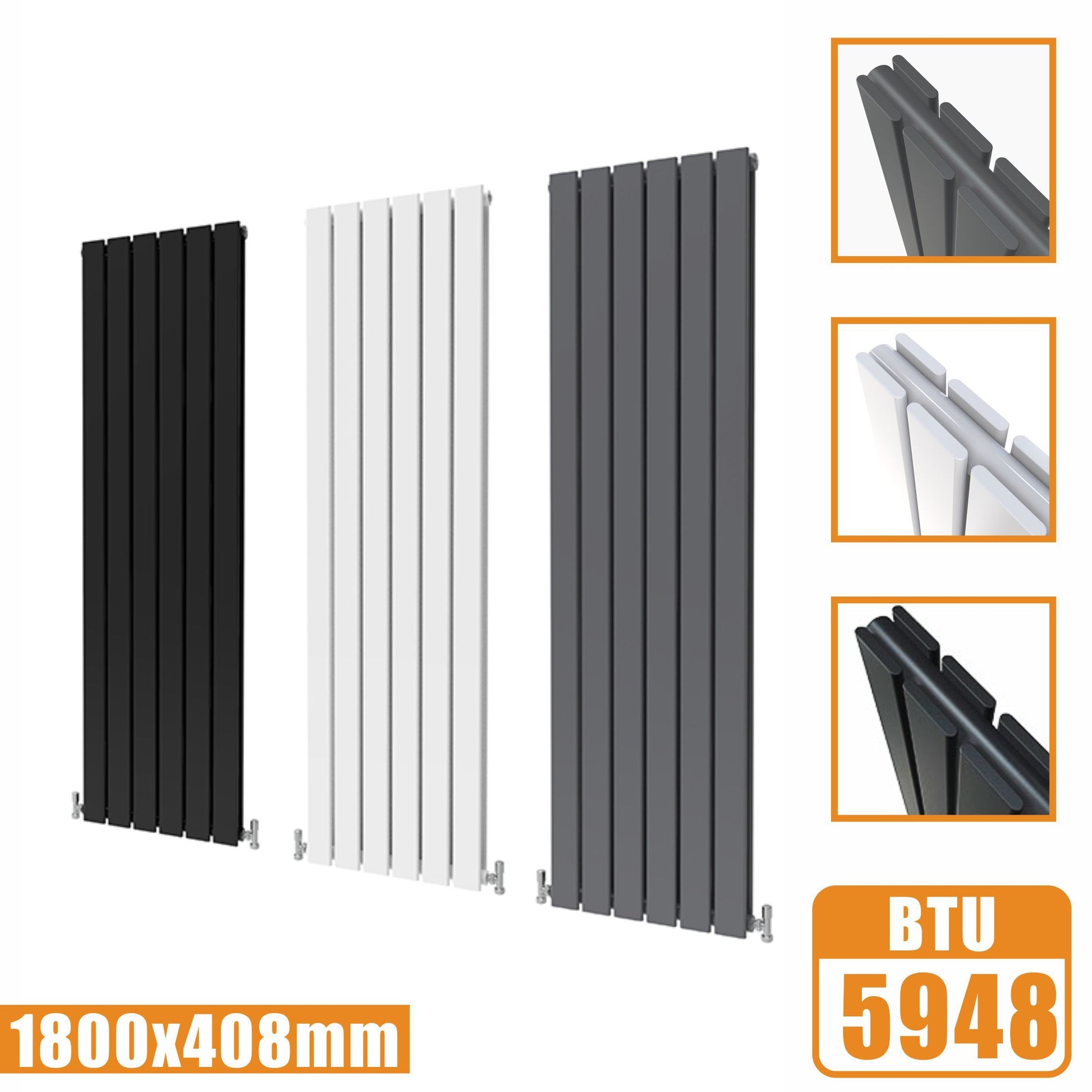 Tall Vertical Flat Panel Anthracite & White & Black Central Heating Ra