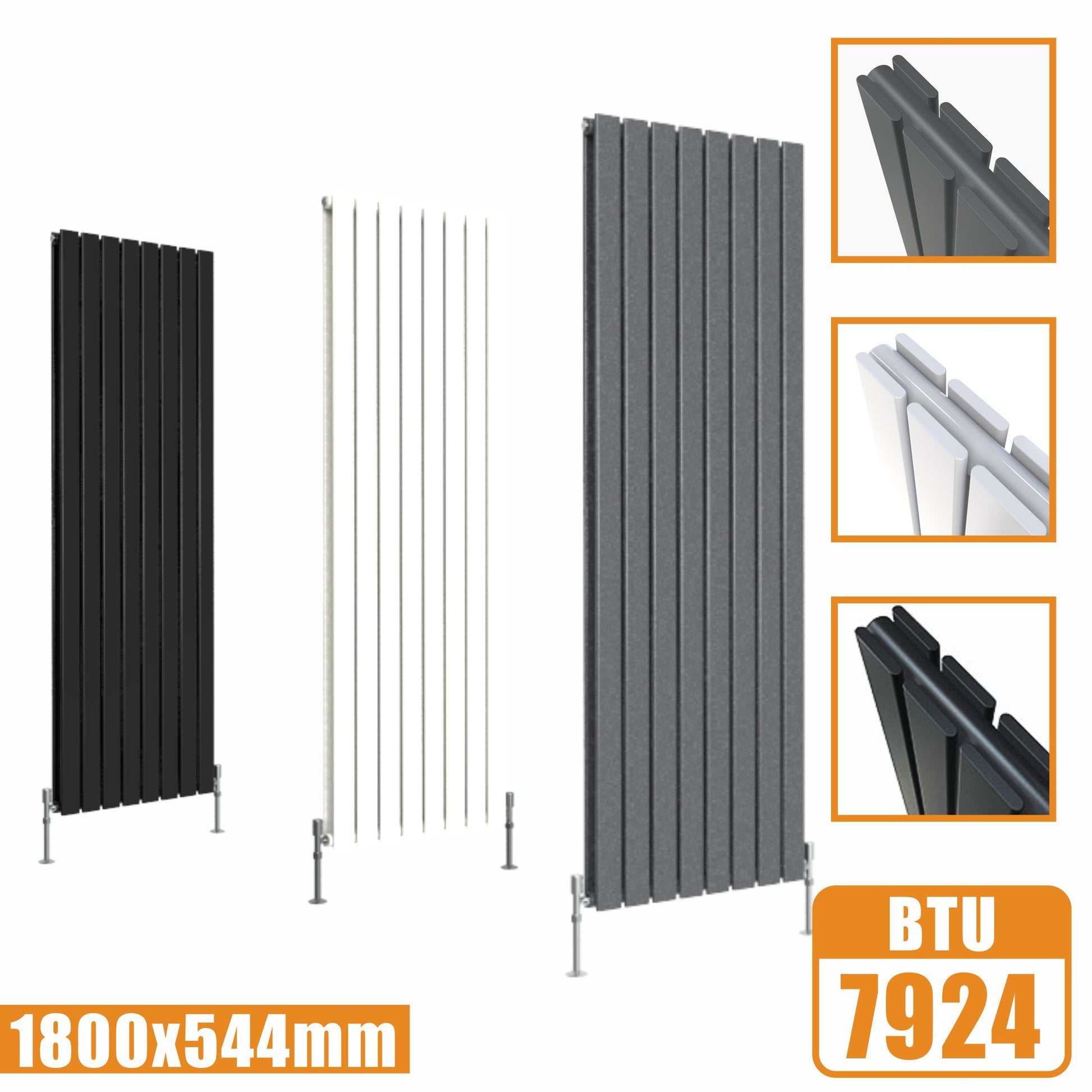 Tall Vertical Flat Panel Anthracite & White & Black Central Heating Ra